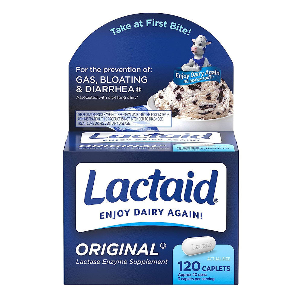 Lactaid Original Strength Lactase Enzyme Supplement, Caplets, 120 Ea